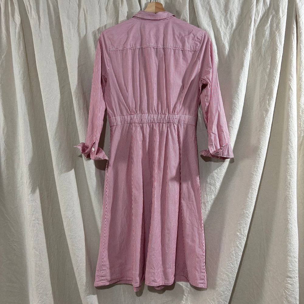J.Crew Red White Striped Cotton Midi Shirtdress Long Sleeve Size 10 Fits Like 8 - Picture 2 of 6